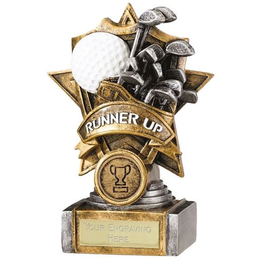 Gold Resin Golf Runner Up Shield Star Trophy 15cm (6")
