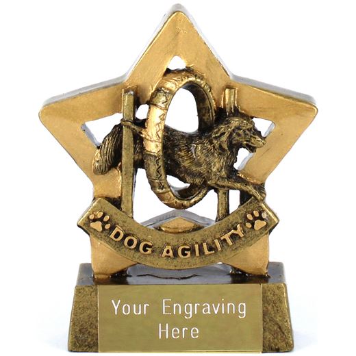 Antique Gold Resin Mini Star Dog Agility Trophy 8.5cm (3.25")