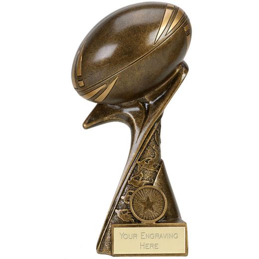 3D Rugby Ball On Angled Base Antique Gold 25.5cm (10")