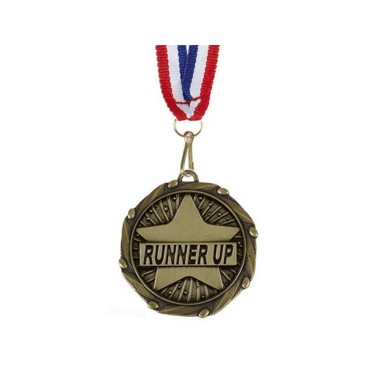 Runner Up Gold Medal with Red, White & Blue Ribbon 45mm (1.75")
