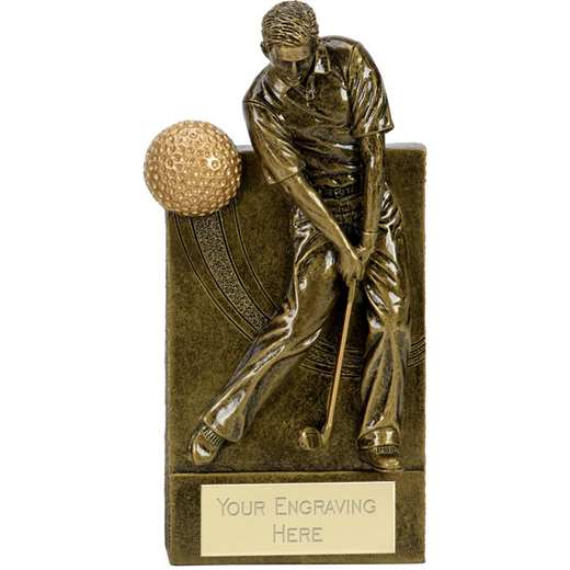 Action Golfer With Golf Ball Wedge Award Antique Gold 16cm (6.25")