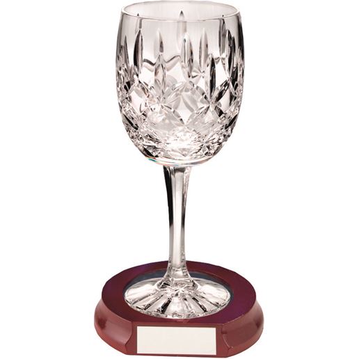 heroin Blodig Drik Cut Crystal 200ml Wine Glass & Wooden Base 18.5cm (7.25")
