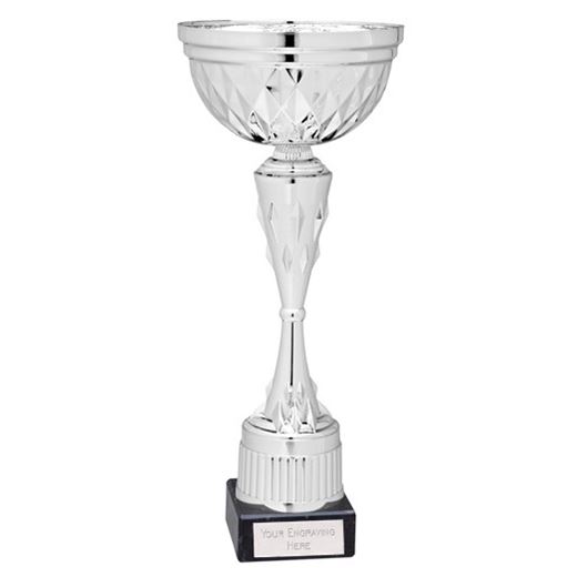 Diamond Patterned Trophy Cup Award Silver 24cm (9.5")