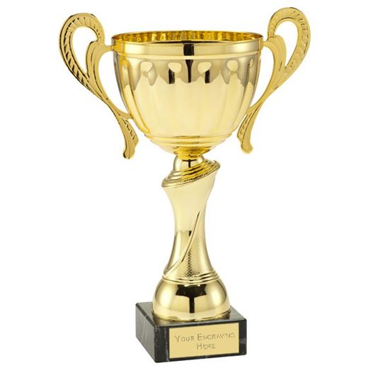Gold Patterned Trophy Cup on a Black Marble Base 23cm (9")