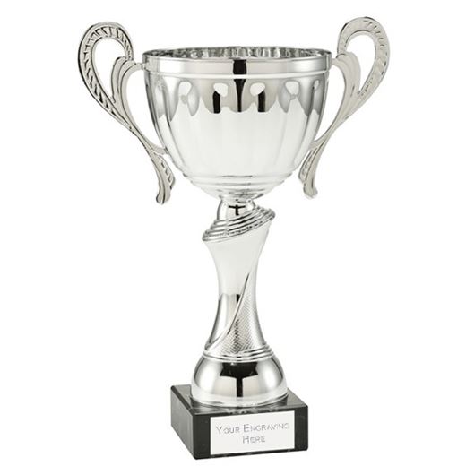 Silver Patterned Trophy Cup on a Black Marble Base 19cm (7.5")