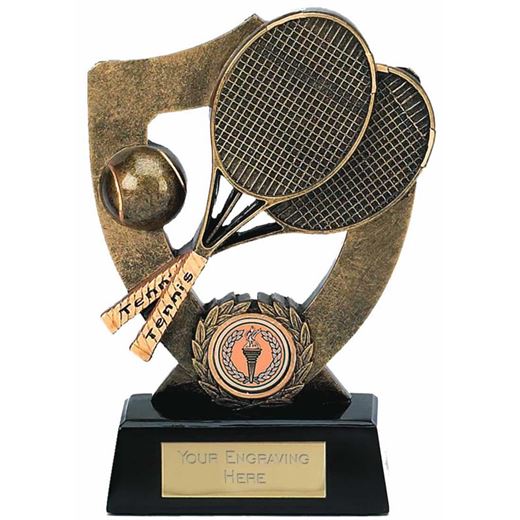 Tennis Trophy with Ball and Rackets 16.5cm (6.5")