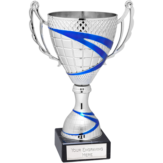 Dynamic Trophy Cup Silver & Blue 19cm (7.5")