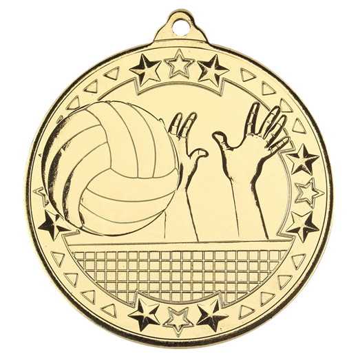 Gold Volleyball Tri Star Medal 50mm (2")