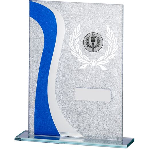 Wave Glitter Glass Plaque Award Blue & Silver 18.5cm (7.25")