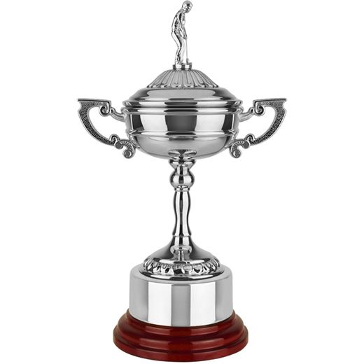 Nickel Plated Endurance Golf Presentation Cup with lid and Integral Plinth Band 25.5cm (10")