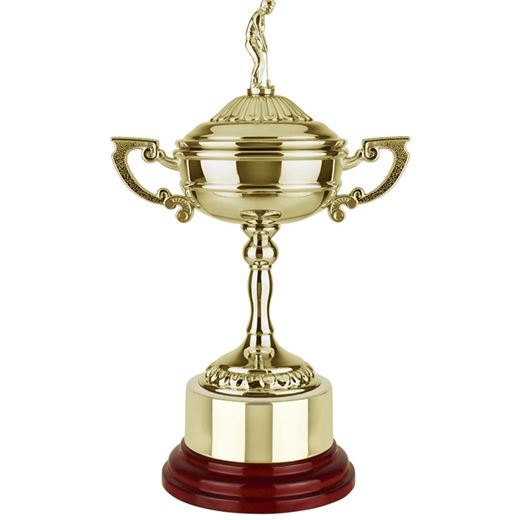 Gold Finish Endurance Golf Presentation Cup with lid and Integral Plinth Band 30.5cm (12")