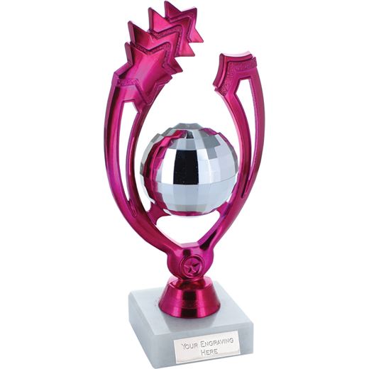 Pink Shooting Star Glitter Ball Dance Trophy On Marble Base 18cm (7")
