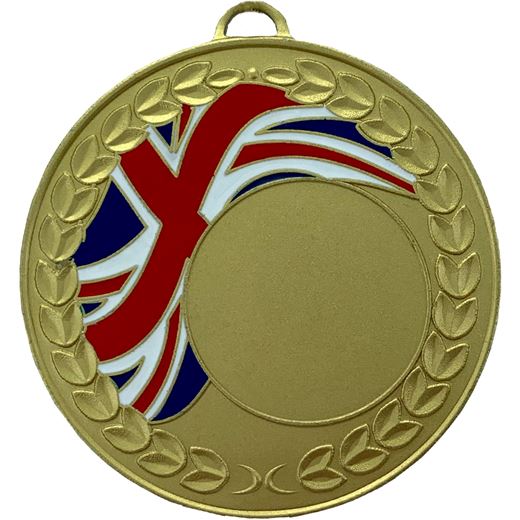 Union Jack Laurel Wreath Medal Gold 50mm (2")