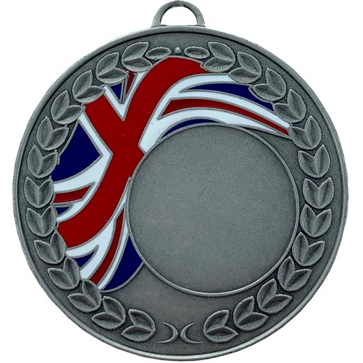 Union Jack Laurel Wreath Medal Silver 50mm (2")