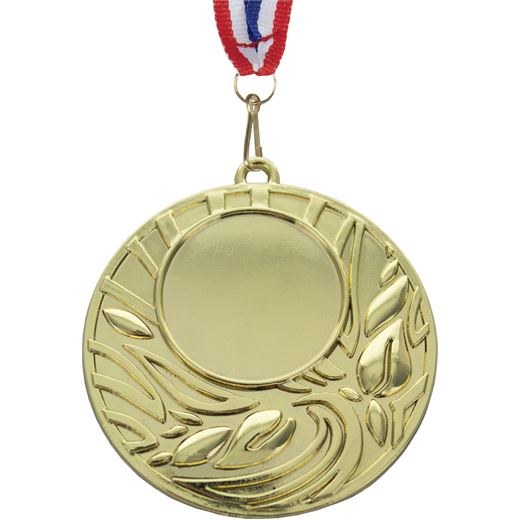 Gold Leaf Design Medal With Red, White & Blue Ribbon 50mm (2")