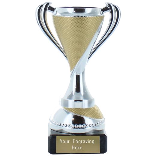 Trophy Cup on Marble Base Silver with Gold Detail 13cm