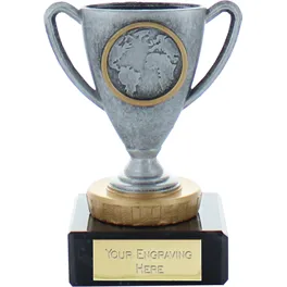 Silver Metal Bowl Trophy Cup with Plastic Silver Arch 23cm (9 Silver Metal Bowl Trophy Cup with Plastic Silver Arch 23cm (9