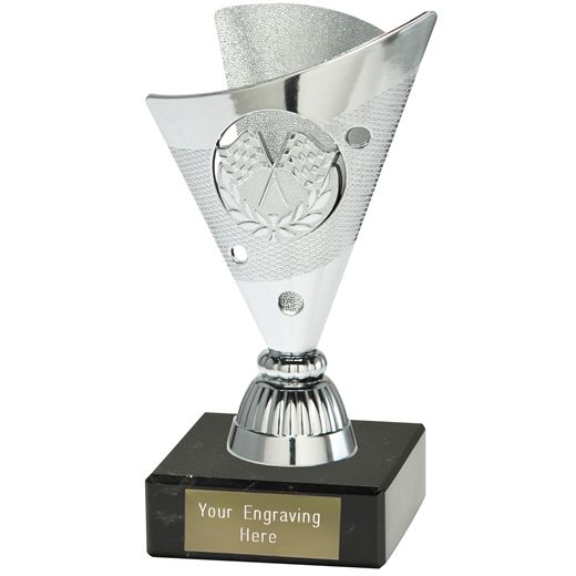 Motorsport Trophy on a Black Marble Base Silver 15cm (6")