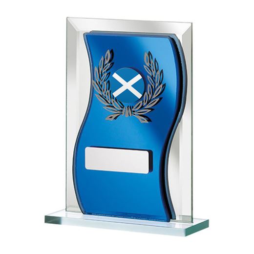 Scottish Flag Centre Blue Mirrored Glass Plaque Award 12.5cm (5")