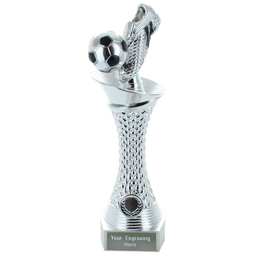 Boot and Ball Football Trophy Heavyweight Tower Silver Shine 23cm (9")