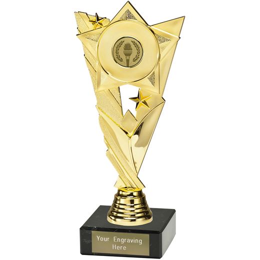 Valour Star Trophy with 25mm Centre Disc on Marble Base Gold 21cm (8.25")