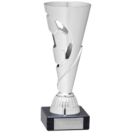 Silver Football Patterned Cone Trophy on Marble Base 16cm (6.25")