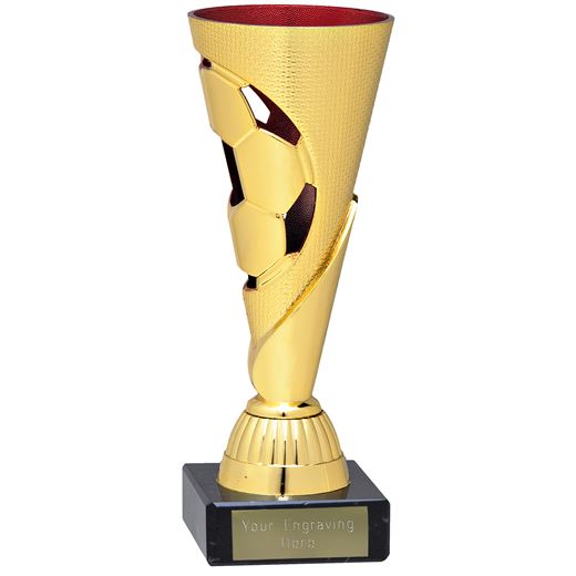 Gold & Red Football Patterned Cone Trophy on Marble Base 18cm (7")