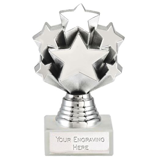 Silver 6 Star Fanfare on a White Marble Base 12.5cm (5")