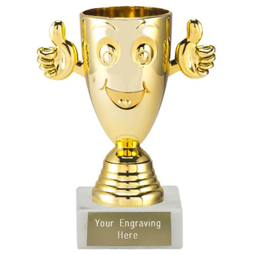 Gold Happy Face Cup on a White Marble Base 12cm (4.75")