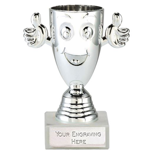 Silver Happy Face Cup on a White Marble Base 12cm (4.75")