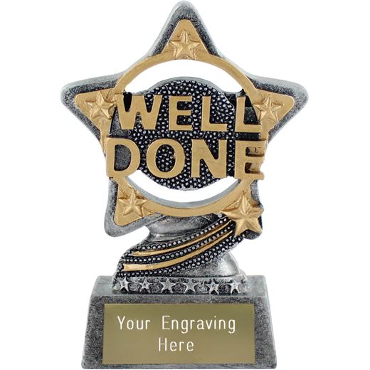 Well Done Trophy by Infinity Stars Antique Silver 10cm (4")