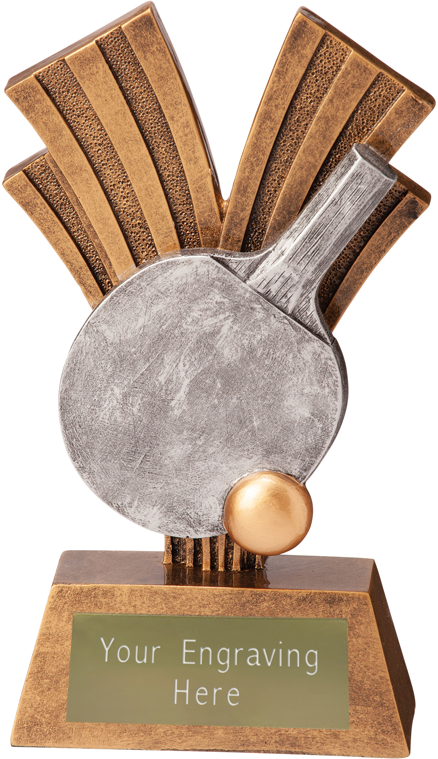 TABLE TENNIS RESIN TROPHIES SILVER/GOLD 5 SIZES FREE ENGRAVING & CENTRES 