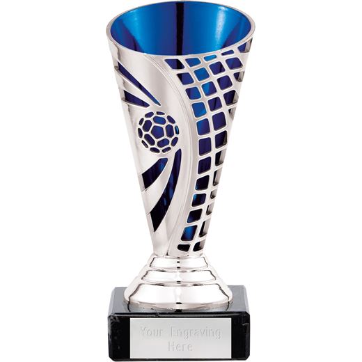 Football Defender Trophy Cup Silver & Blue 14cm (5.5")