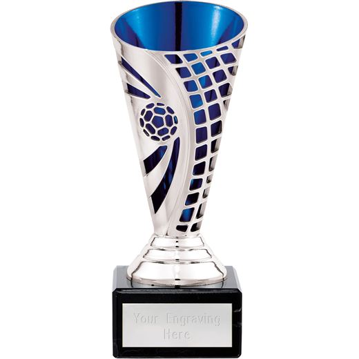 Football Defender Trophy Cup Silver & Blue 15cm (6")