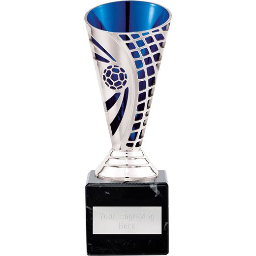 Football Defender Trophy Cup Silver & Blue 16cm (6.25")