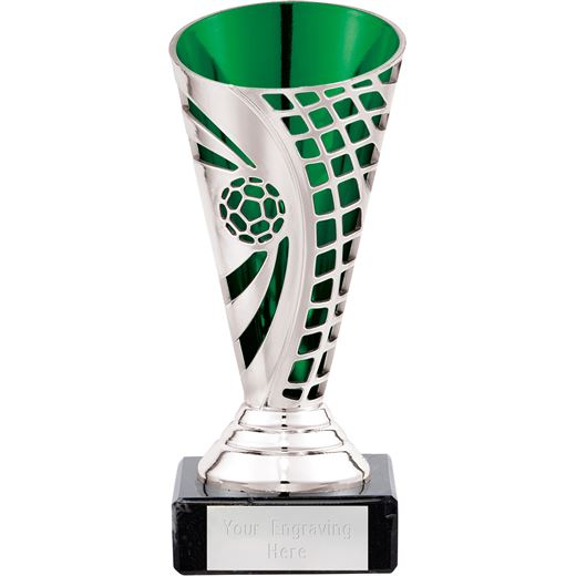 Football Defender Trophy Cup Silver & Green 14cm (5.5")