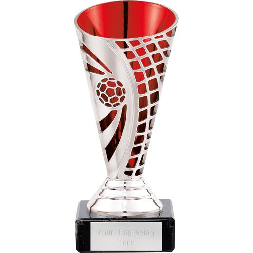Football Defender Trophy Cup Silver & Red 14cm (5.5")