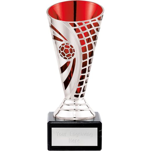 Football Defender Trophy Cup Silver & Red 15cm (6")
