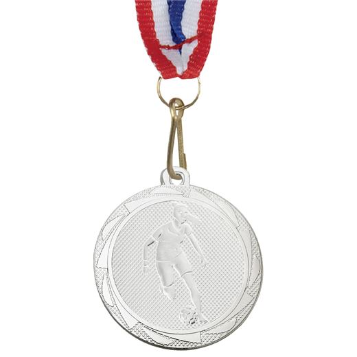 Female Football Player Medal Silver with Medal Ribbon 45mm (1.75")