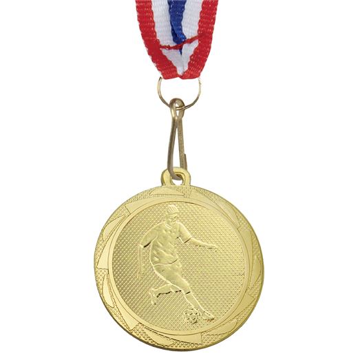 Male Football Player Medal Gold with Medal Ribbon 45mm (1.75")