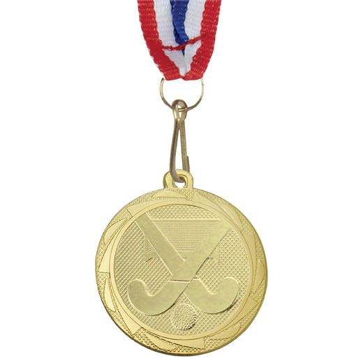 Hockey Medal Gold with Medal Ribbon 45mm (1.75")