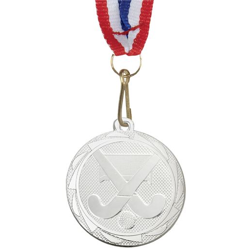Hockey Medal Silver with Medal Ribbon 45mm (1.75")