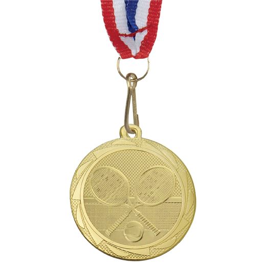 Tennis Fusion Medal Gold with Medal Ribbon 45mm (1.75")