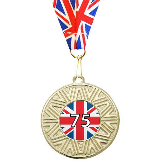 VE Day Special Edition 75th Anniversary Medal Gold with Union Flag Medal Ribbon 50mm (2")