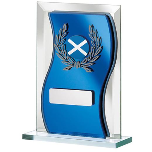 Scottish Flag Blue Mirrored Glass Plaque Award 15cm (6")