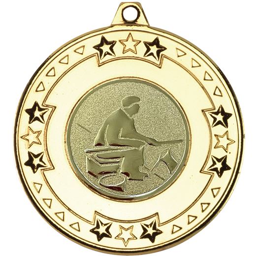 Gold Star & Pattern Medal with 1" Fishing Centre Disc 50mm (2")