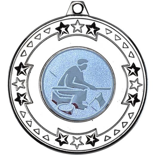 Silver Star & Pattern Medal with 1" Fishing Centre Disc 50mm (2")