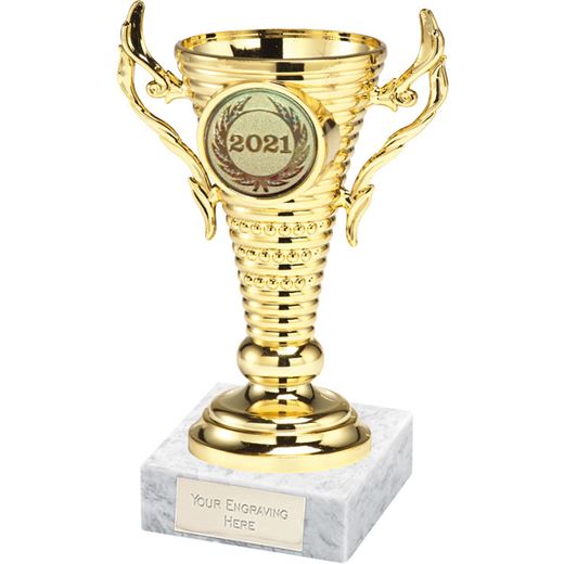 2021 Gold Trophy Cup on White Marble Base 12.5cm (5")