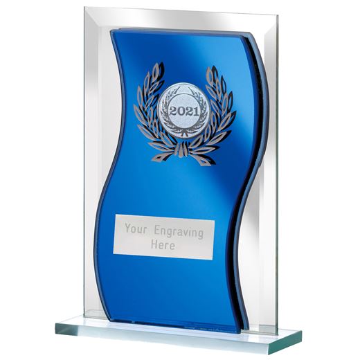 2021 Blue Mirrored Glass Plaque Award 15cm (6")