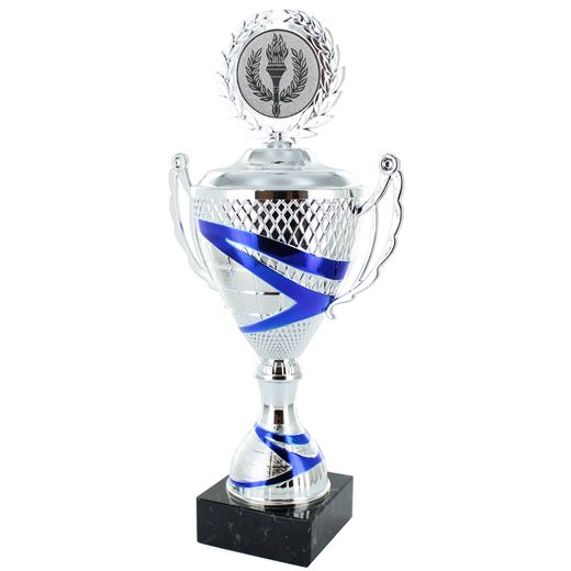 Dynamic Trophy Cup with Lid Silver & Blue 27cm (10.5")